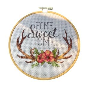 Home Sweet Home Floral Antler Cross Stitch Sign